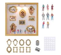 Display Case - Museum Picture Frames, Wall Photo Frame with 2 Lights and 8 Decorative Figurines, LED Illuminated Memory Shadow Box, Ideal for Family Hallway Workplace