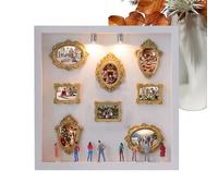 Display Case - Museum Picture Frames, Wall Photo Frame with 2 Lights and 8 Decorative Figurines, LED Illuminated Memory Shadow Box, Ideal for Family Hallway Workplace
