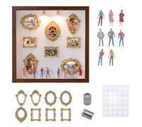Display Case - Museum Picture Frames, Wall Photo Frame with 2 Lights and 8 Decorative Figurines, LED Illuminated Memory Shadow Box, Ideal for Family Hallway Workplace