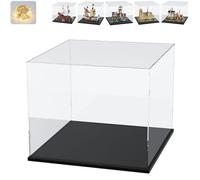 Display Case Teca Acrylic Plexiglass for Lego Pirate Ship Going Merry 75639 for 21061 Notre-Dame Paris 21063 60419 31109 42670, Transparent Display Cabinet Large Box, Black Interior 50 x 30 x 40 cm