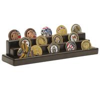 Display Coin Holder - 4 Rows Challenge Coin Display Coin Holder(Coins Not Included) Holds 24 Coins Army Coin Holder Display Police Coin Rack for Countertop- Small Military Coin Display Stand Walnut
