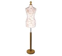 Display Guru Female Dressmaking Tailors Dummy Mannequin Bust Size 10/12 On Light Wood Round Base With Brown Flowers On Cream