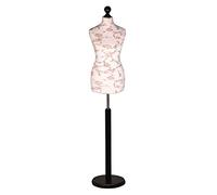 Display Guru Female Dressmaking Tailors Dummy Mannequin Bust Size 16/18 On Black Wood Round Base With Brown Flowers On Cream Cover