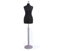 Display Guru Female Dressmaking Tailors Dummy Mannequin Bust Size 16/18 On Silver Wood Round Base With Black Cover