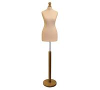 Display Guru Female Dressmaking Tailors Dummy Mannequin Bust Size 6/8 On Light Wood Round Base With Cream Cover