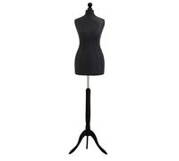 Display Guru Female Tailors Dummy Mannequin, Ideal for Dressmakers, Fashion Students, Shop Display, Black Torso Bust With Black Wood Tripod Stand (UK Size 16/18)