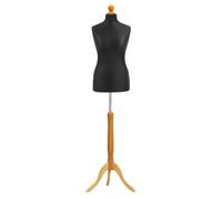 Display Guru Female Tailors Dummy Mannequin, Ideal for Dressmakers, Fashion Students, Shop Display, Black Torso Bust With Light Wood Tripod Stand (UK Size Female 6/8)