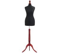 Display Guru Female Tailors Dummy Mannequin, Ideal for Dressmakers, Fashion Students, Shop Display, Black Torso Bust With Red Wood Tripod Stand (UK Size 6/8)