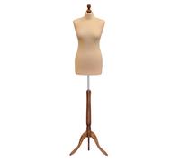 Display Guru Female Tailors Dummy Mannequin, Ideal for Dressmakers, Fashion Students, Shop Display, Cream Bust With Dark Wood Tripod Stand (UK Size 18/20)