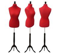 Display Guru Female Tailors Dummy Mannequin, Ideal for Dressmakers, Fashion Students, Shop Display, Red Torso Bust With Black Wood Tripod Stand (UK Size 16/18)