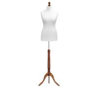 Display Guru Female Tailors Dummy Mannequin, Ideal for Dressmakers, Fashion Students, Shop Display, White Torso Bust With Dark Wood Tripod Stand (UK Size 8/10)