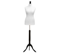 Display Guru Female Tailors Dummy Mannequin, Ideal for Dressmakers, Fashion Students, Shop Display, White Torso Bust With Black Wood Tripod Stand (UK Size 8/10)