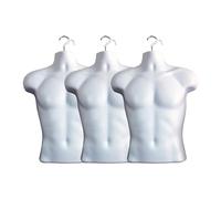 Display Guru Male Hanging Mannequin Half Body Form 3 Quarter Shop Bust Display (White x3)