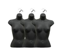 Display Guru Multipack Female Hanging Mannequin Hollow Back Half Body Form 3/4 (3 Quarter) Bust Shop Display (Black x 3)