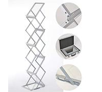 Display Sales A4 Brochure Holder Foldable | Leaflet Holder 6 x DIN A4 | Magazine Stand Aluminium and Acrylic | Leaflet Display Stands in luminium Carry Case Base | A4 Leaflet Holder Silver