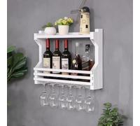 Display Shelf Bottle Storage Rack, Modern Wine Rack Wall Mounted, Industrial Simple Hanging Goblet Rack, Wall-Mounted Wine Racks with Glass Holder, for Home Bar Dining Room Decor,Space saving.(White,1