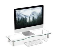 Relaxdays Glass Display Stand, TV Pedestal, Notebook Riser, Height-Adjustable 9-11 cm, W x D: 70 x 24 cm, Clear, Stainless Steel, Aluminum, Pack of 1 Trasnparent