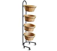 Display Store 4 Tier Willow Basket Stand With Wheels, Multifunctional Household Kitchen Organization Shelf, Fruit and Vegetable Storage, Kids Toy Storage Organizer, Brown Retail Display Basket Tower