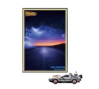 Display Wallboard for Lego 10300 Back to the Future Series Time Machine Car Building Set, Wall Display Wallboard - Only Display Board, Display Board Compatible with Lego 10300 (Model B (With lights))