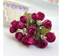 display08 1 Piece 15 Flowers Artificial Rosebud Bouquet Home Wedding Rose - Wine Red