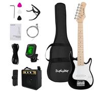 Display4top 1/4 Size Electric Guitar Most complete Beginner Super Kit Package with Amplifier, Guitar Stand, Bag, Guitar Pick, Strap,spare Strings, Tuner, Case and Cable (black white)