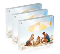 display4top 3 Pack 6×8 Inch (15×20 cm) Acrylic Photo Frame, Double Sided Magnetic Picture Frame, Free Standing Desktop Clear Transparent Frameless Home Decor for Photograph Display, 20mm Thick