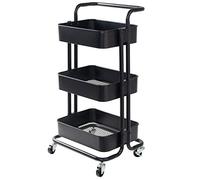 display4top 3 Tier Multi-Purpose Utility Rolling Trolley, Organizer Trolley, Storage Cart with Lock Wheels,for kitchen, Bathroom,Bedroom Storage (black)