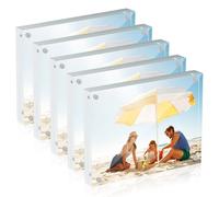 display4top 5 Pack 6×8 Inch (15×20 cm) Acrylic Photo Frame, Double Sided Magnetic Picture Frame, Free Standing Desktop Clear Transparent Frameless Home Decor for Photograph Display, 20mm Thick