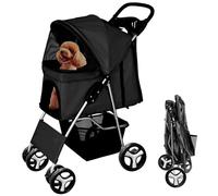 display4top Pet Travel Stroller Dog Cat Pushchair Pram Jogger Buggy with 4 Wheels (Black)