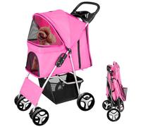 display4top Pet Travel Stroller Dog Cat Pushchair Pram Jogger Buggy With 4 Wheels (Pink)