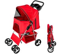 display4top Pet Travel Stroller Dog Cat Pushchair Pram Jogger Buggy With 4 Wheels (Red)