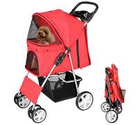 display4top Pet Travel Stroller Dog Cat Pushchair Pram Jogger Buggy With 4 Wheels (Red)