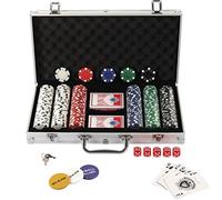 display4top Texas Holdem Poker Chips Set with Aluminum Case,2 Decks of Cards, Dealer, Small Blind, Big Blind Buttons and 5 Dice (300pcs)