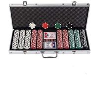 display4top Texas Holdem Poker Chips Set with Aluminum Case,2 Decks of Cards, Dealer, Small Blind, Big Blind Buttons and 5 Dice (500pcs)