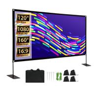 Displayfactory Projector Screen with Stand, 120 inch Outdoor 16:9 4K Front Rear HD Portable Projector Screen Indoor Foldable Movie Screen with Carry Bag, Sandbag for Home Backyard, Camping, Theater