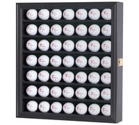 DisplayGifts 49 Golf Ball Display Cabinet Stand Storage Wall Mounted 7 Shelves Display Case Shadow Box with Lockable Door, Great Gift (49 Ball Holder, Black Finish)
