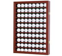 DisplayGifts 80 Golf Ball Display Case Cabinet Wall Rack Holder Frame with UV Protection Lockable Acrylic Door, Wall Mounted or Stand Great Golfer's Gift (Mahogany Finish)