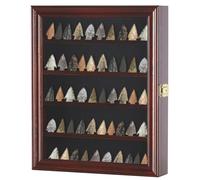DisplayGifts Arrowhead Display Case Native American Arrowhead Shadow Box Wall Mount Arrowhead Collection Cabinet with UV Protection for Agate Opal Stone Arrowheads Spear Points (Mahogany Finish)