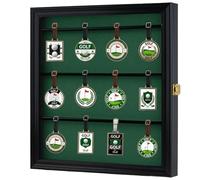 DisplayGifts Golf Bag Tag Display Case, UV-Protected Acrylic Wall-Mount Shadow Box with Green Felt Backing, Collector Cabinet for Personalized Golf Club Tags, 16.5 x 15.3 x 2 Inches, Black Finish