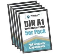 DisplayLager - Pack of 5 anthracite grey DIN A1 folding frame with 25 mm aluminium profile, anti-reflective protective disc, mounting material