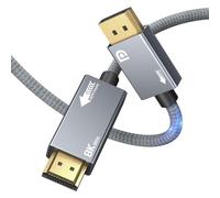 DisplayPort 1.4 to HDMI 2.1 8K Cable, DisplayPort to HDMI Adapter Cable 2M, with 8K @ 60Hz 4K @ 120Hz 144Hz 2K @ 240Hz, HDR, Dolby, HDCP 2.3, DSC 1.2 for TV, Projector, Monitor, AMD NVIDIA Graphics