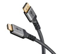 goobay Plus Series 1 m DisplayPort to HDMI™ Cable, 8K @ 60 Hz, Directional, Ultra HD, Audio & Video, Gold-Plated Plugs, Textile Jacket, Metal Design Sharkskin Grey, DP 2.0 to HDMI, 78964