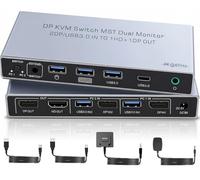 Displayport KVM Switch 2 Monitors 2 Computers 4K 60Hz HDMI+DP Dual Monitor 4 USB3.0 KVM Switcher 2DP in HDMI+DisplayPort Out KVM Switcher for 2 PC Sharing Keyboard Mouse Printer Mic and Audio Output