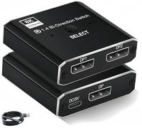 DisplayPort Switch 8K Bi-directional DP Switcher 1 in 2 out / 2 in 1 out High Speed Splitter DP Switch Converter Use DP Version 1.4 Cable Supports 8K@60Hz for PC Gaming Laptop Monitor Projector HDTV