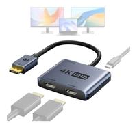 DisplayPort to Dual HDMI Adapter, 4K@60Hz 2K@120Hz HDR, DP Source to HDMI Splitter 1 in 2 Out for Dual Monitors, MST for Windows / SST for macOS, Extended/Mirror for PC NVIDIA/AMD Graphics Card