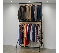 Displaysense 3ft Wide x 7ft Tall Two-Tier Black Commercial Grade Heavy Duty Steel Clothes Rail With 160kg Load Capacity.