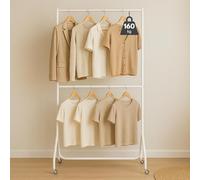 Displaysense 4ft Wide x 7ft Tall Two-Tier White Commercial Grade Heavy Duty Steel Clothes Rail With 160kg Load Capacity.