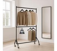 Displaysense 5ft Wide x 7ft Tall Two-Tier Black Commercial Grade Heavy Duty Steel Clothes Rail With 160kg Load Capacity.