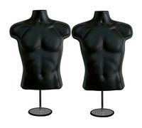 DisplayTown 2 Pack Male Mannequin Torso with Stand Dress Form Tshirt Display Countertop Hollow Back Body S-M Clothing Sizes Black (P78B660A)