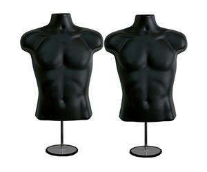 DisplayTown 2 Pack Male Mannequin Torso with Stand Dress Form Tshirt Display Countertop Hollow Back Body S-M Clothing Sizes Black (P78B660A)